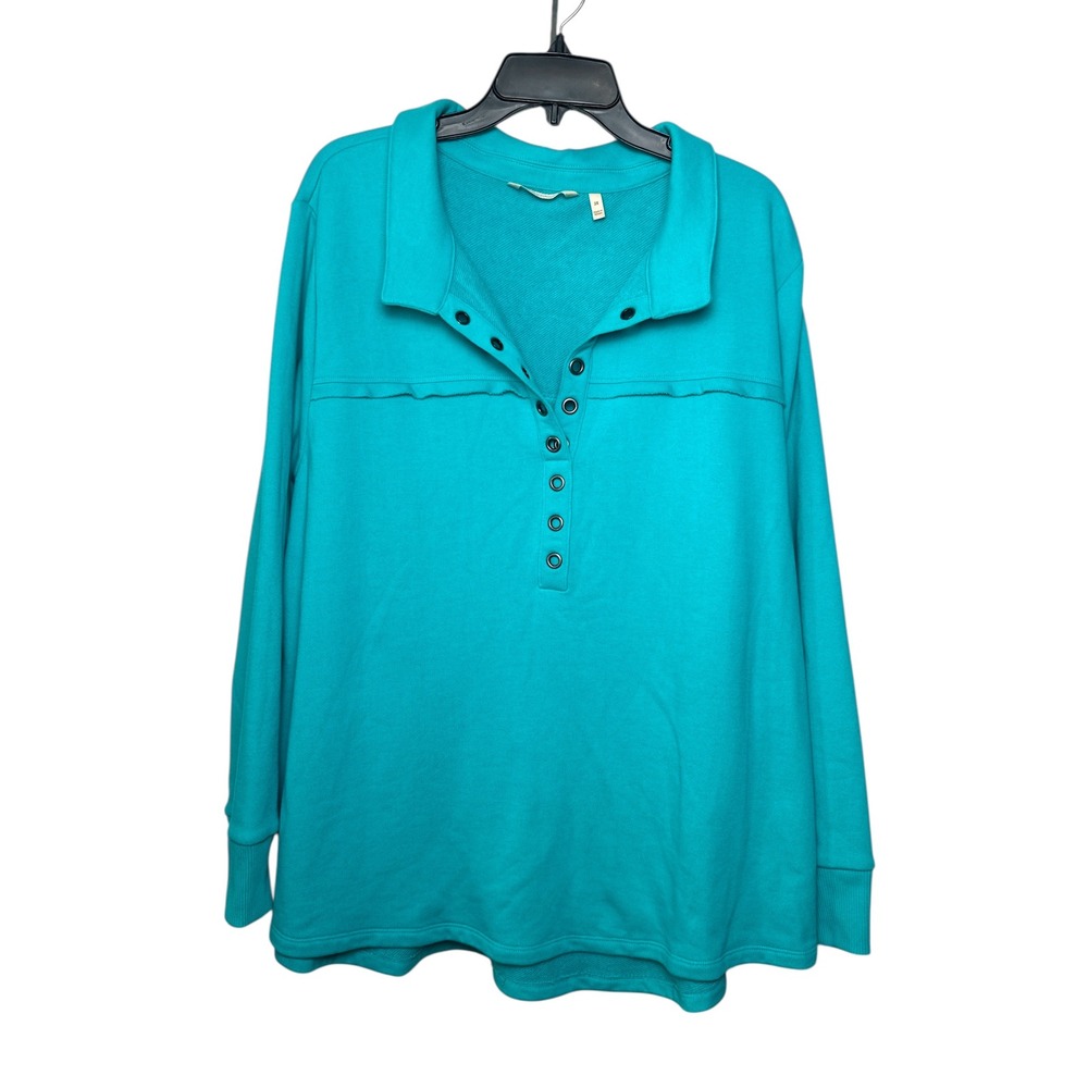 Soft Surroundings Turquoise Cotton Blend Collared Sweatshirt Size 2X